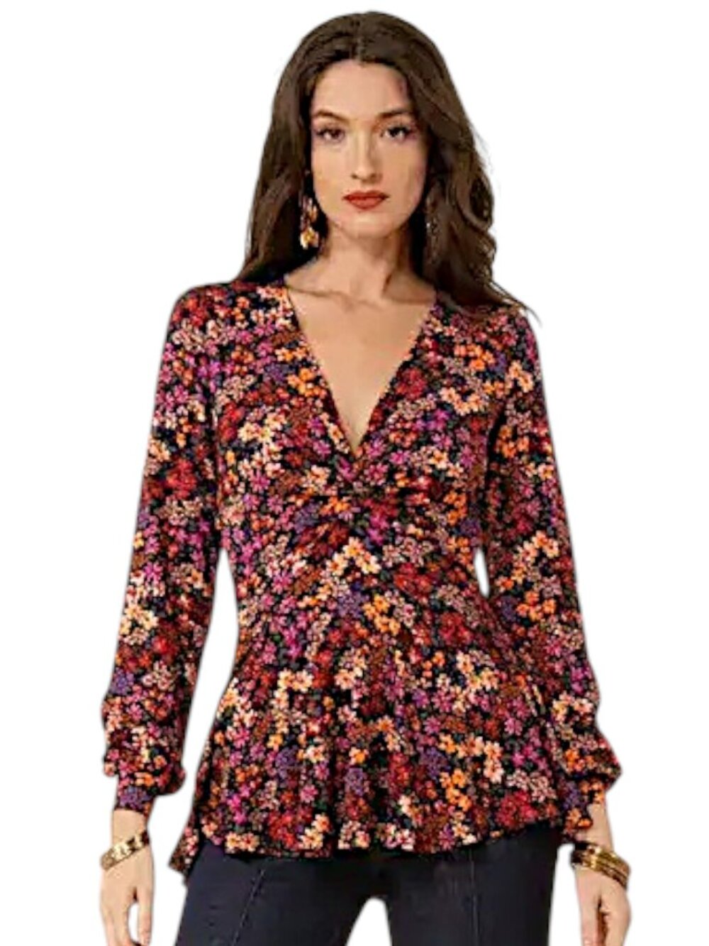Hale Bob Inaya Jersey Twist Top Floral Twist Knot Peplum Colorful NWT New S or M